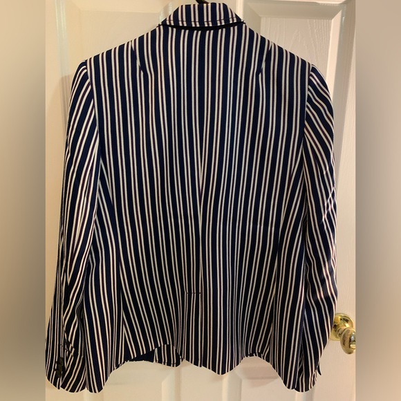 Banana Republic Blazer Satin Blue Burgundy White Stripes Size 10 - Picture 2 of 7